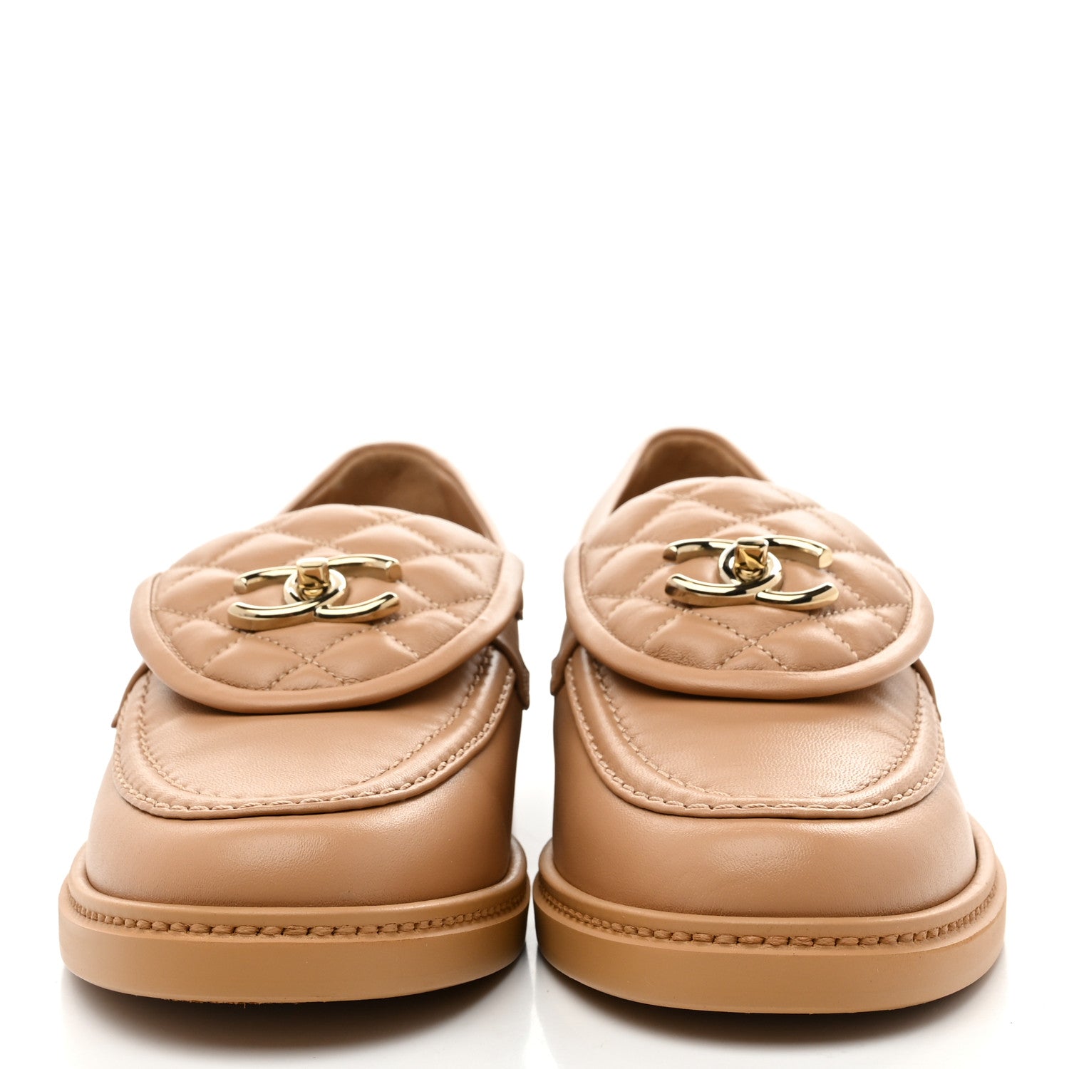 Chanel Lambskin Quilted CC Turnlock Moccasins 39.5 Beige 3 of 10