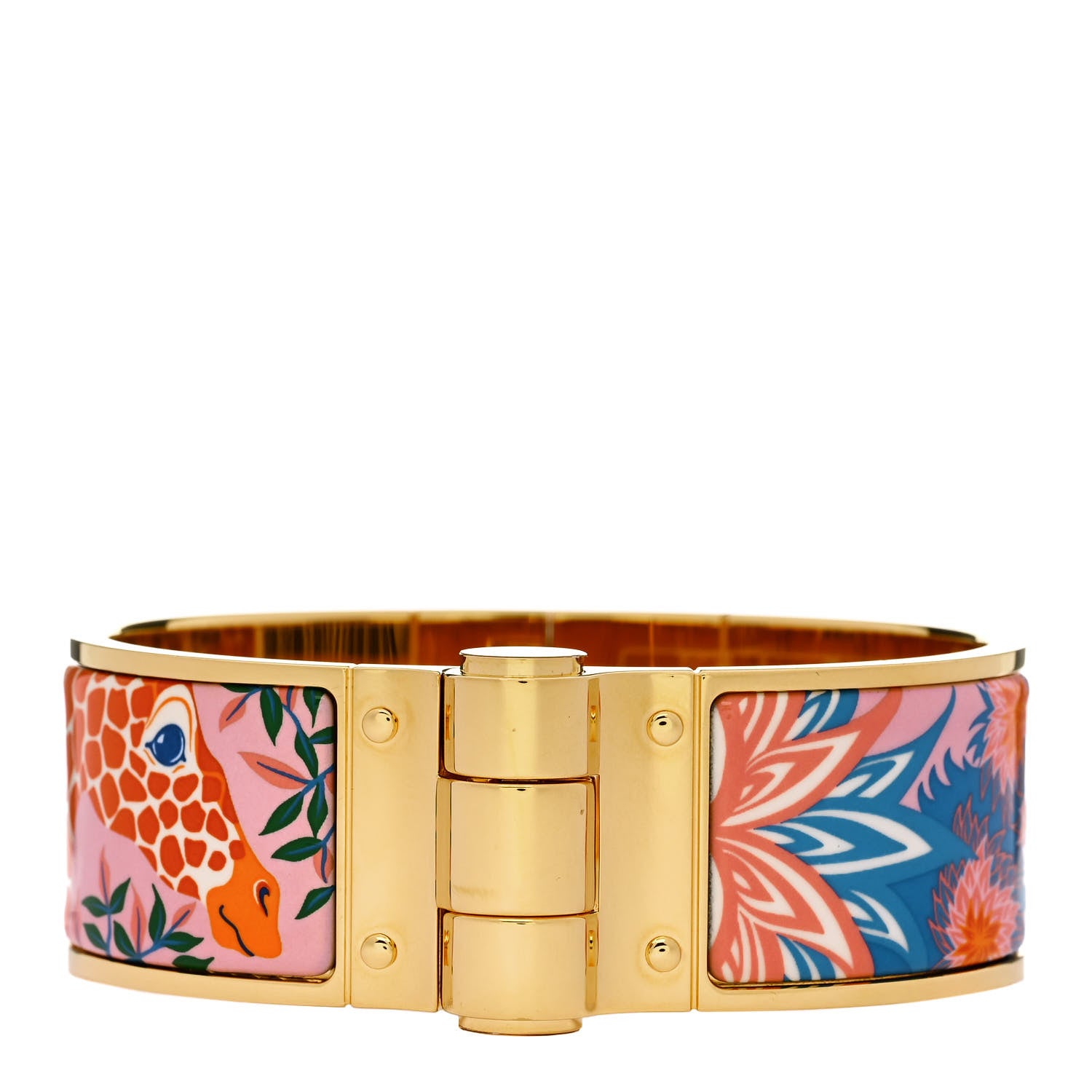 Hermes Enamel Printed The Three Graces Print Wide Hinged Bracelet L Tropique 1 of 4
