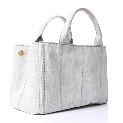 Prada Denim Small Logo Tote Bianco 2 of 5