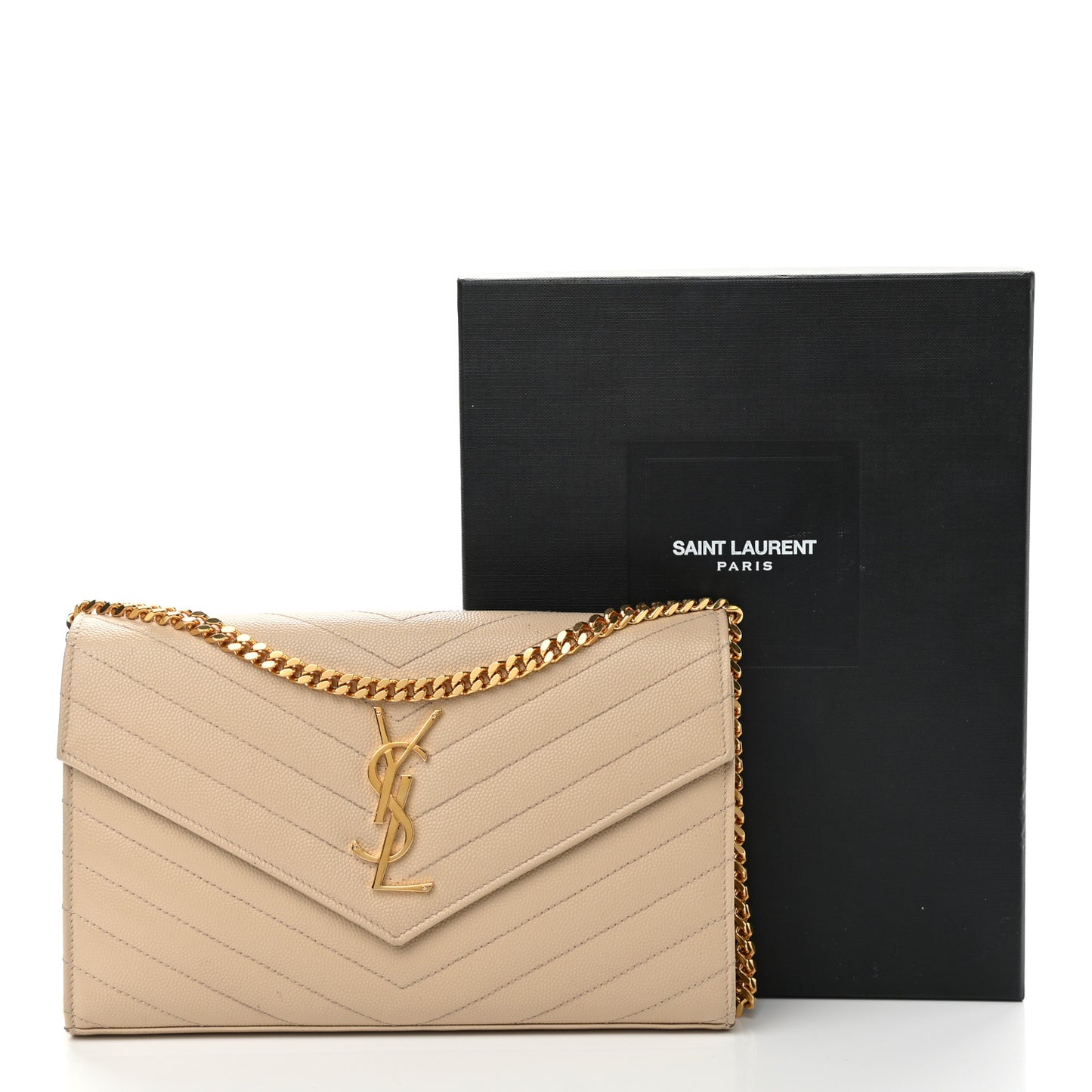 Grain De Poudre Matelasse Chevron Monogram Chain Wallet Nude Powder