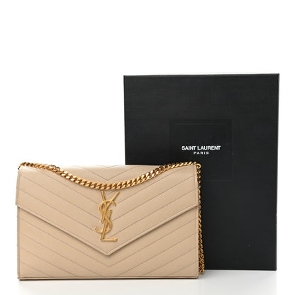 Saint Laurent Grain De Poudre Matelasse Chevron Monogram Chain Wallet Nude Powder 11 of 11