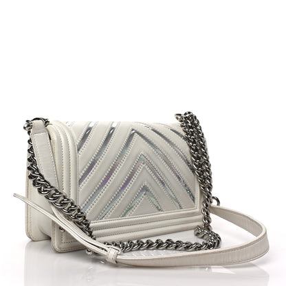 Chanel Lambskin Iridescent PVC Chevron Quilted Medium Boy Flap White Silver 3 of 10