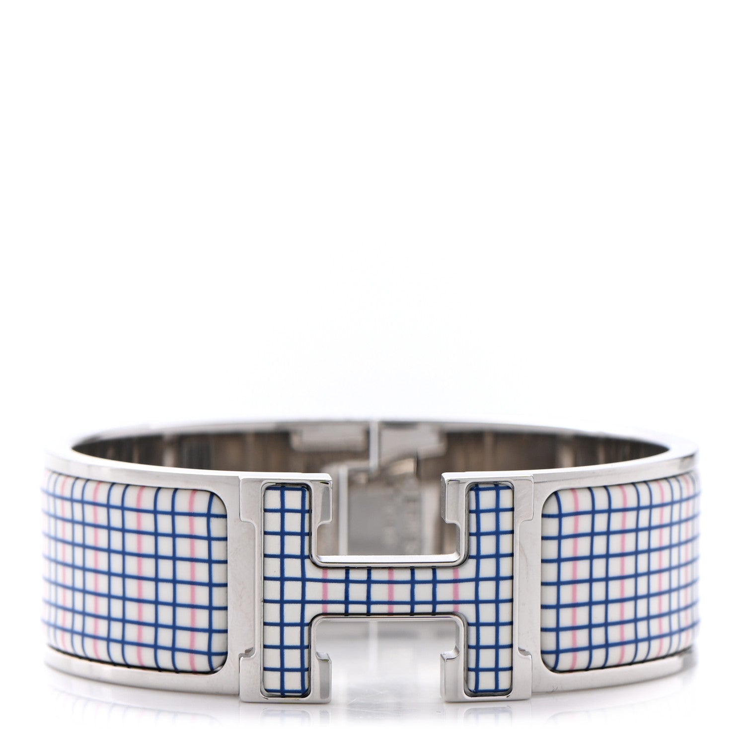 Hermes Enamel Wide Clic Clac H Tartan Bracelet PM Pink Delirium 1 of 5