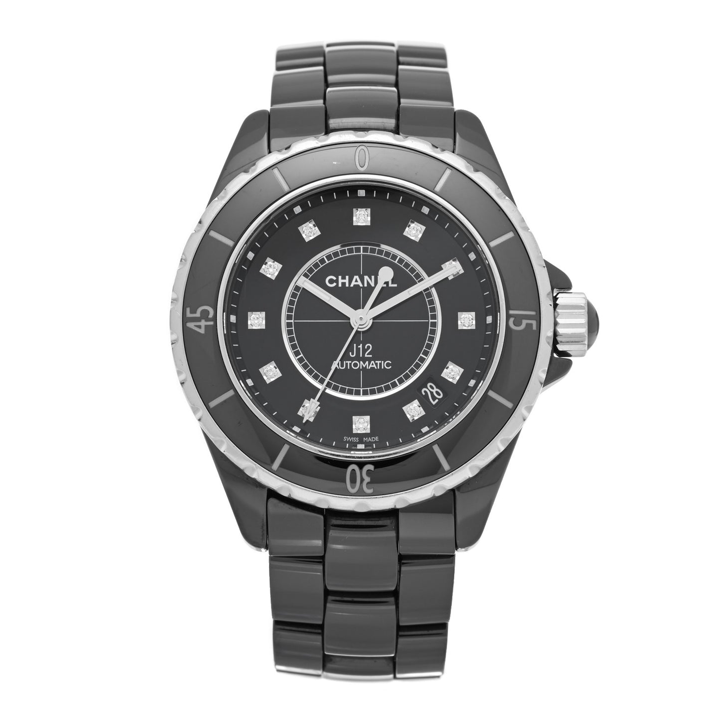 Stainless Steel Ceramic Diamond 38mm J12 Automatic Watch Black