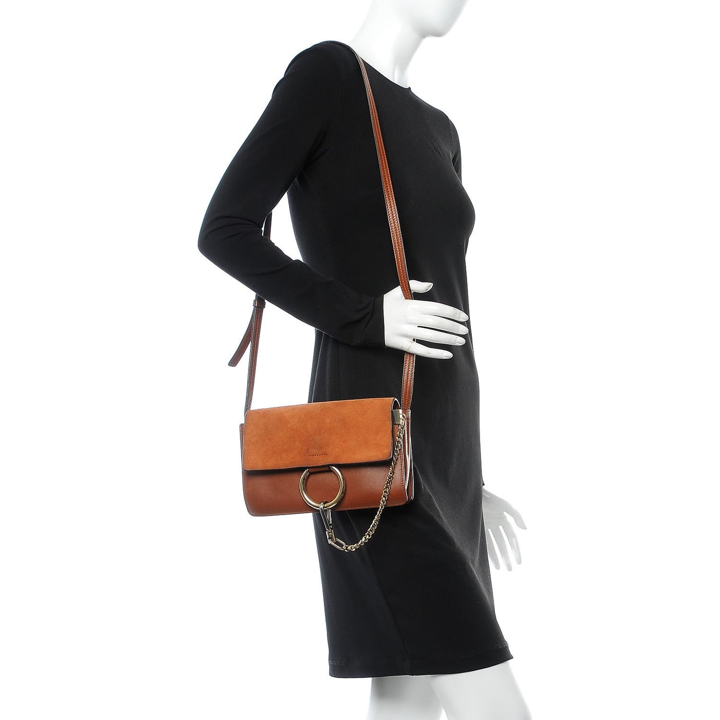 Suede Calfskin Small Faye Shoulder Bag Tobacco