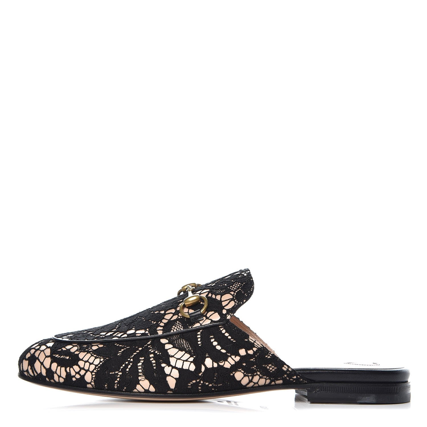 Gucci Lace Malaga Kid Womens Princetown Slippers 37.5 Black Skin Rose 1 of 9