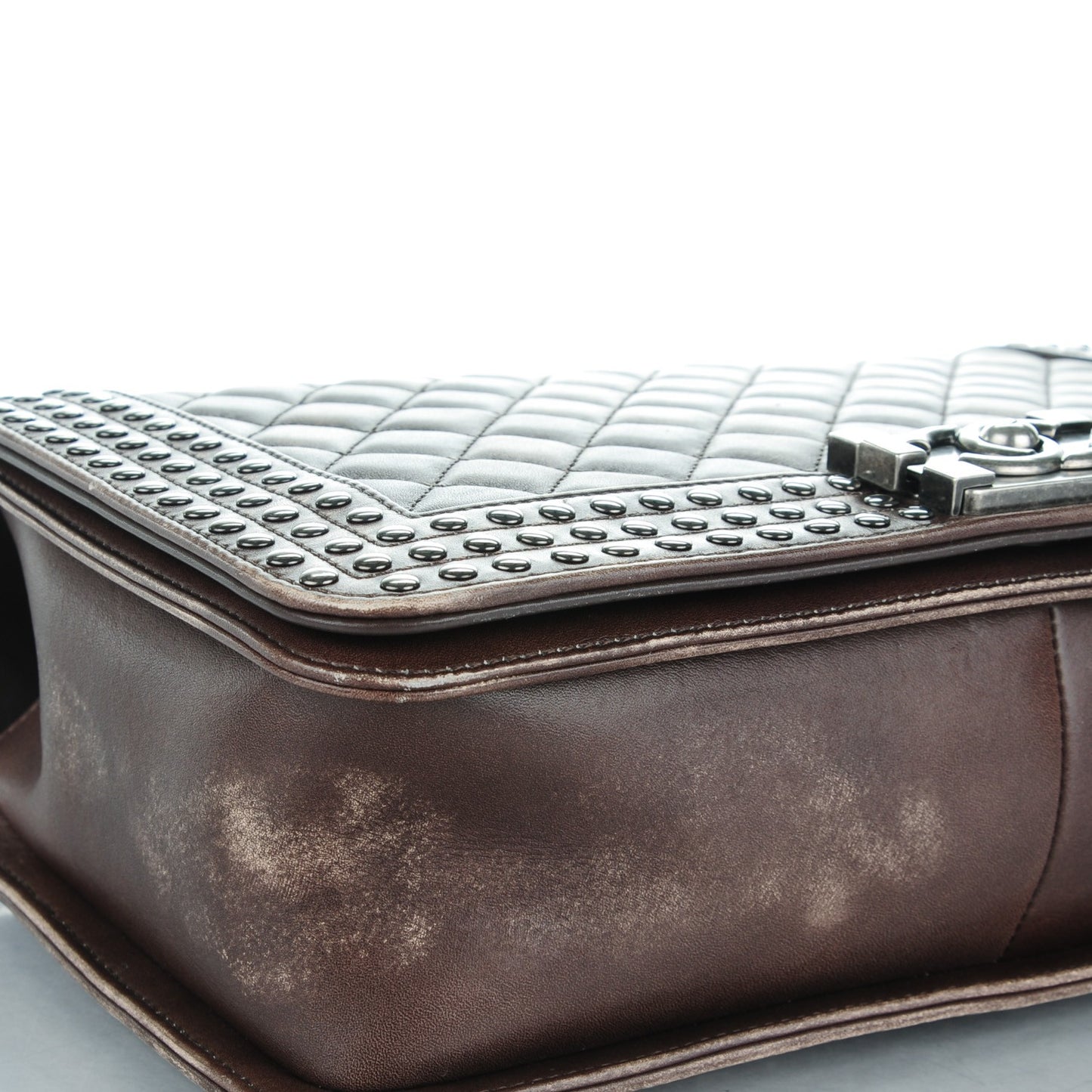 Faded Calfskin Studded Large Boy Flap Brown Beige