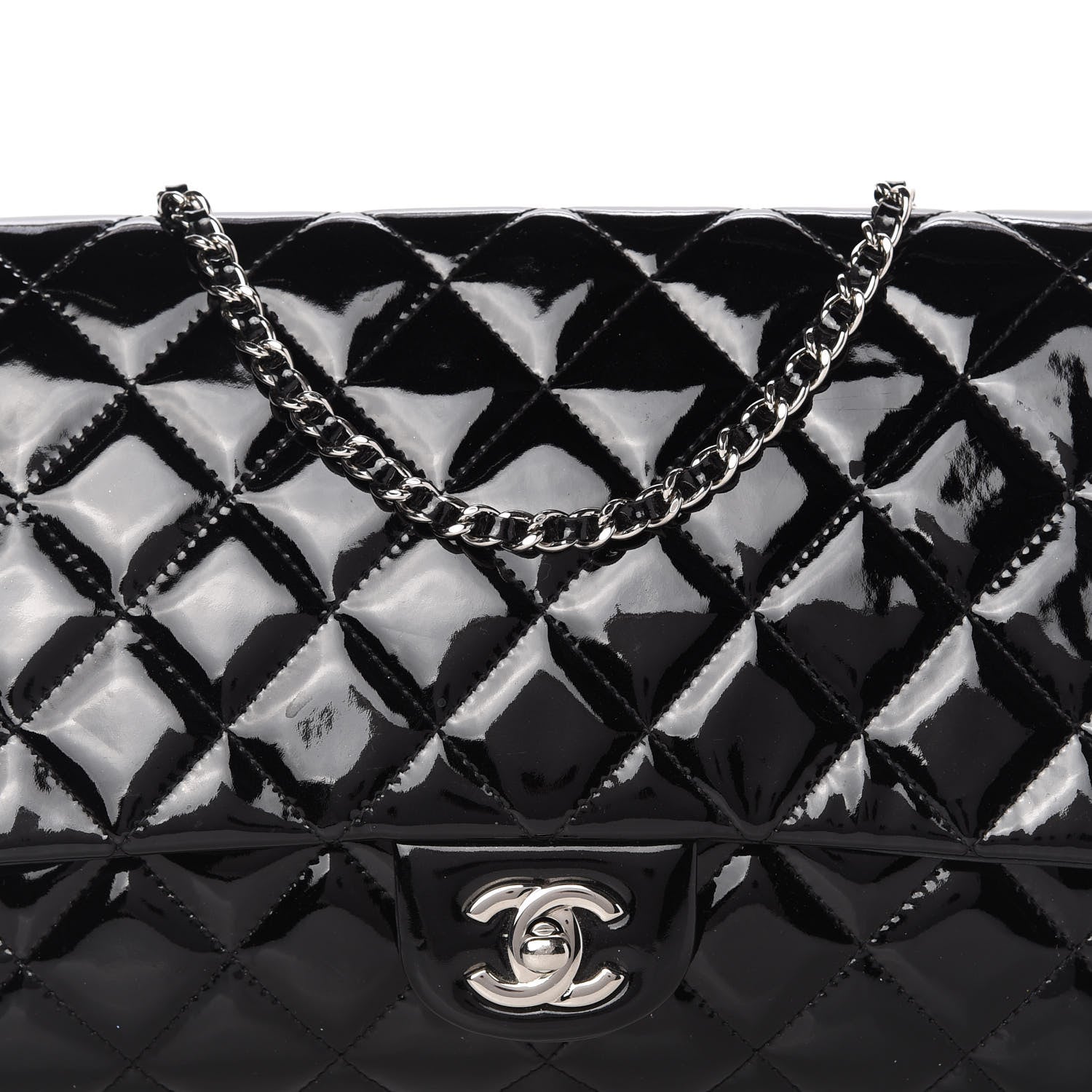 Chanel Patent Quilted Clutch with Chain Flap Black 10 of 10