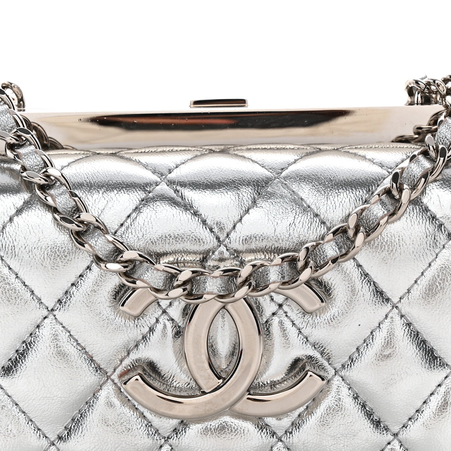 Chanel Metallic Calfskin Quilted Box Crossbody Silver 9 of 11