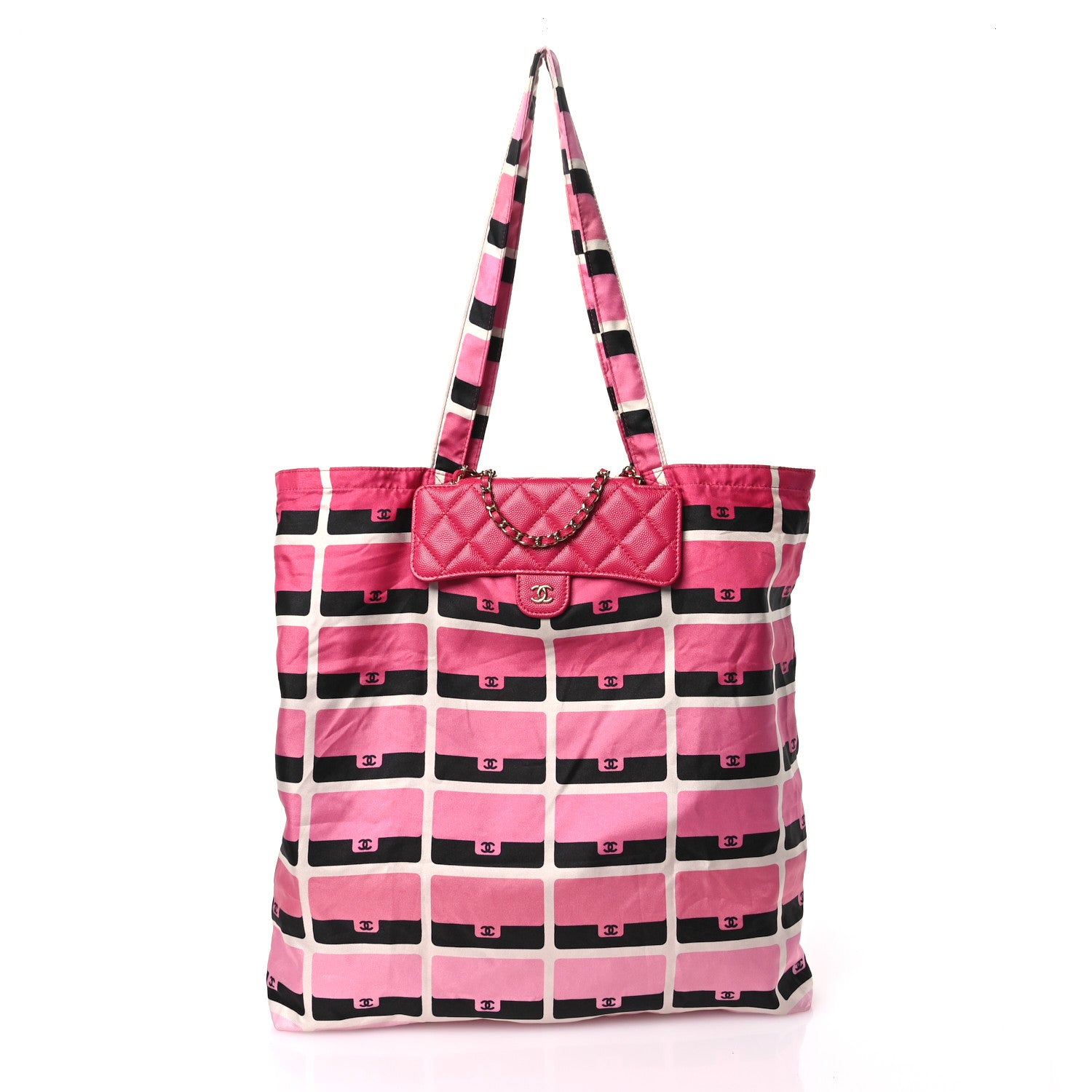 Chanel Caviar Fabric Quilted Foldable Tote With Chain Pink Multicolor 3 of 17