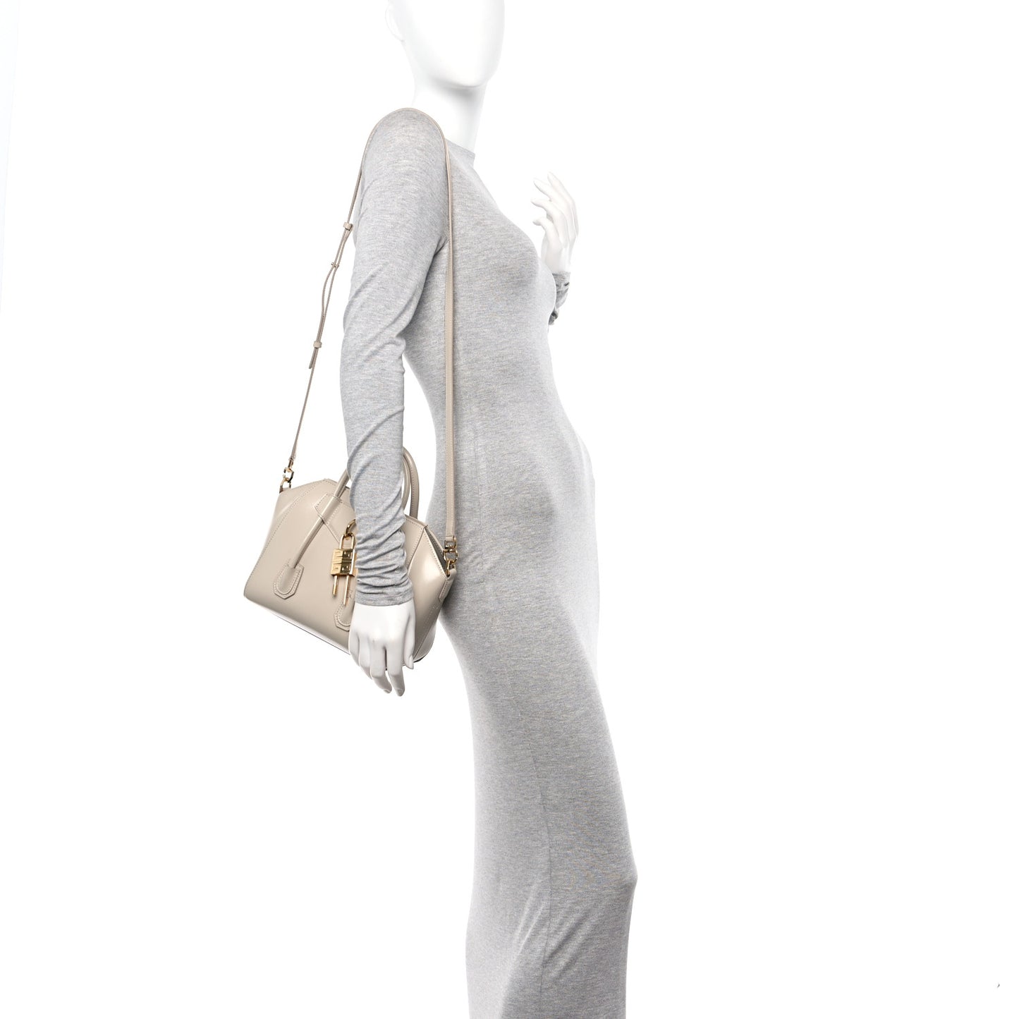 Box Calfskin Mini Lock Antigona Shoulder Bag Natural Beige