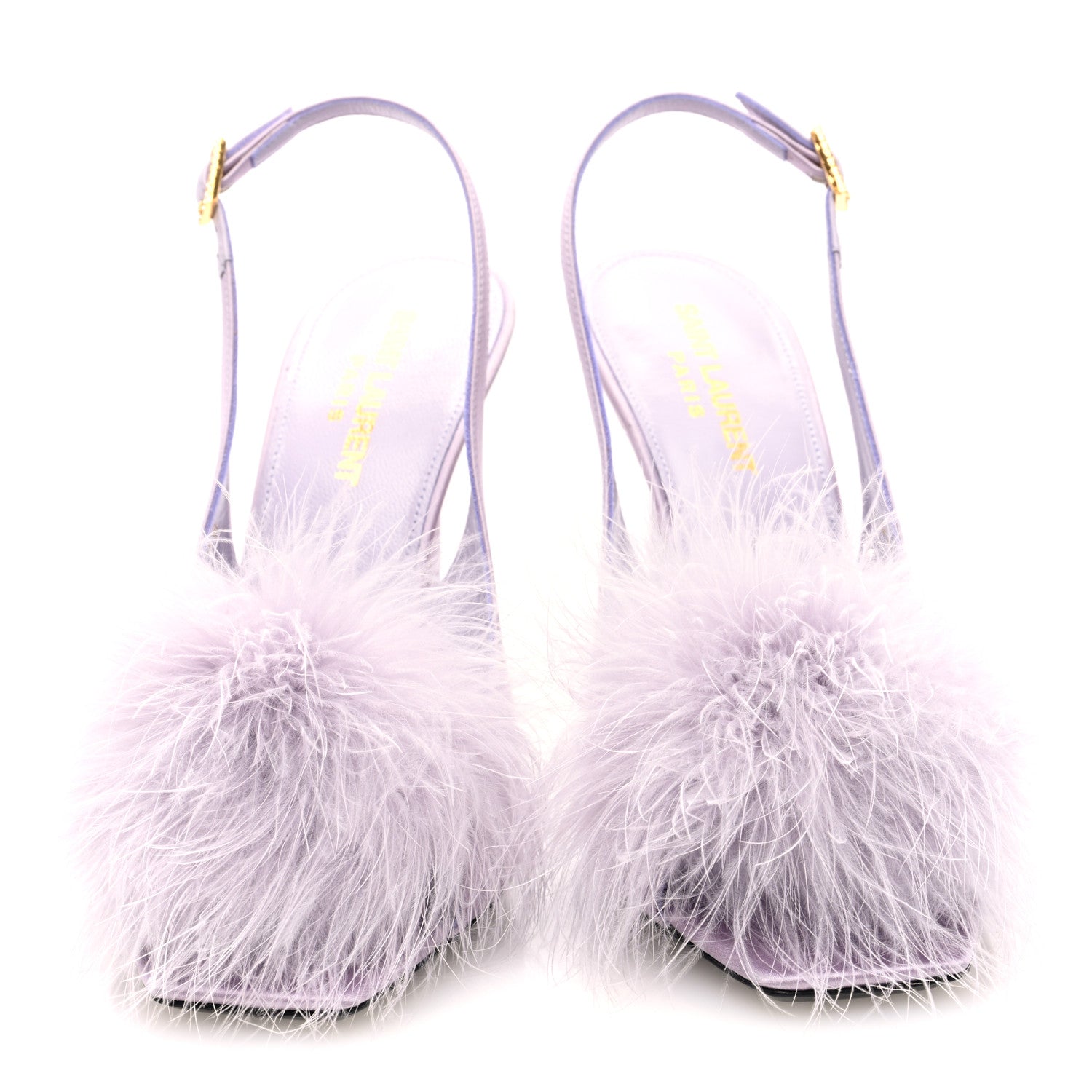 Saint Laurent Crepe Satin Mae Feathered Sandals 38 Poly Grey 3 of 8
