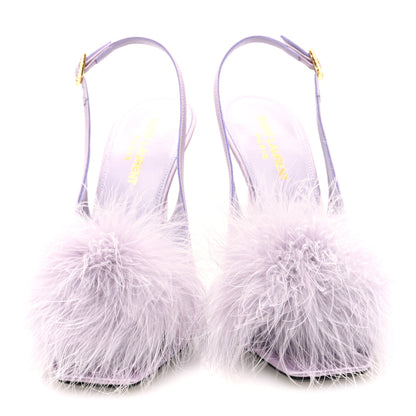 Saint Laurent Crepe Satin Mae Feathered Sandals 38 Poly Grey 3 of 8
