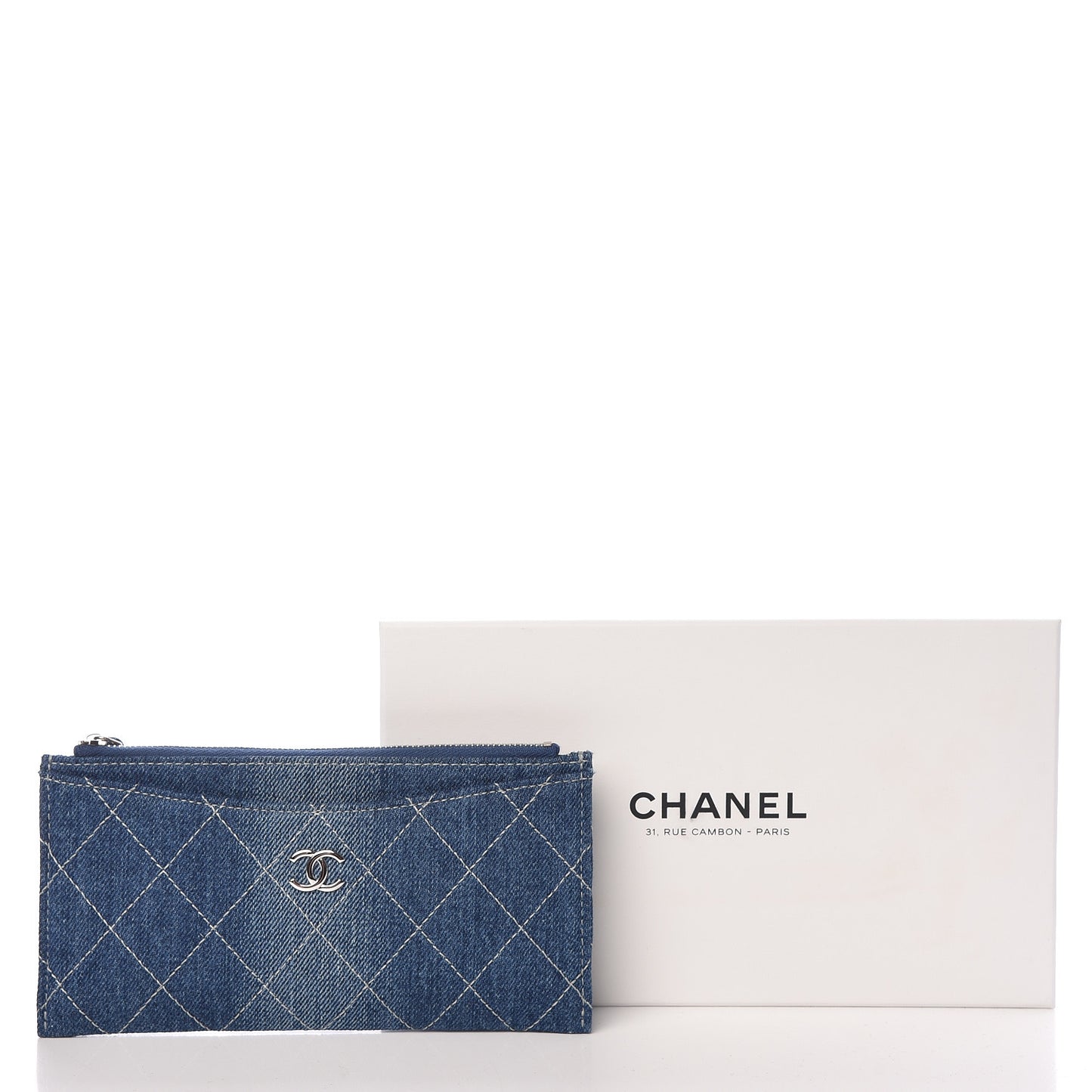 Denim Quilted Classic Zip Pouch Blue
