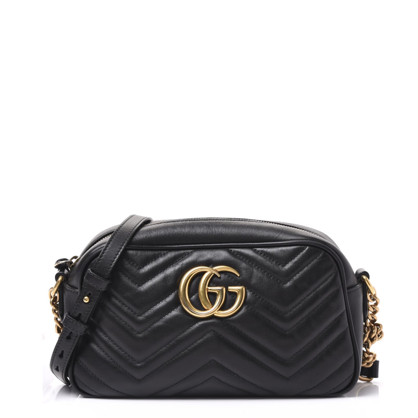 Calfskin Matelasse Small GG Marmont Chain Shoulder Bag Black