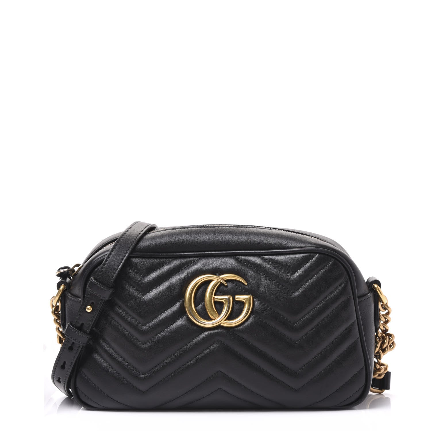 Gucci Calfskin Matelasse Small GG Marmont Chain Shoulder Bag Black 1 of 9
