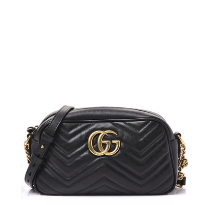 Gucci Calfskin Matelasse Small GG Marmont Chain Shoulder Bag Black 1 of 9