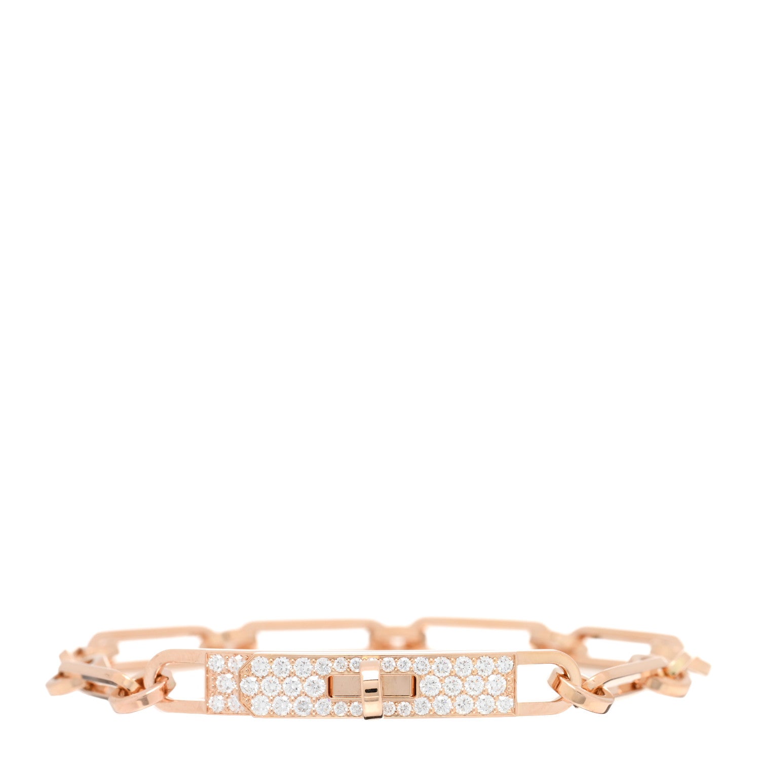 Hermes 18K Rose Gold Diamond Pave PM Kelly Chaine Bracelet SH 1 of 4