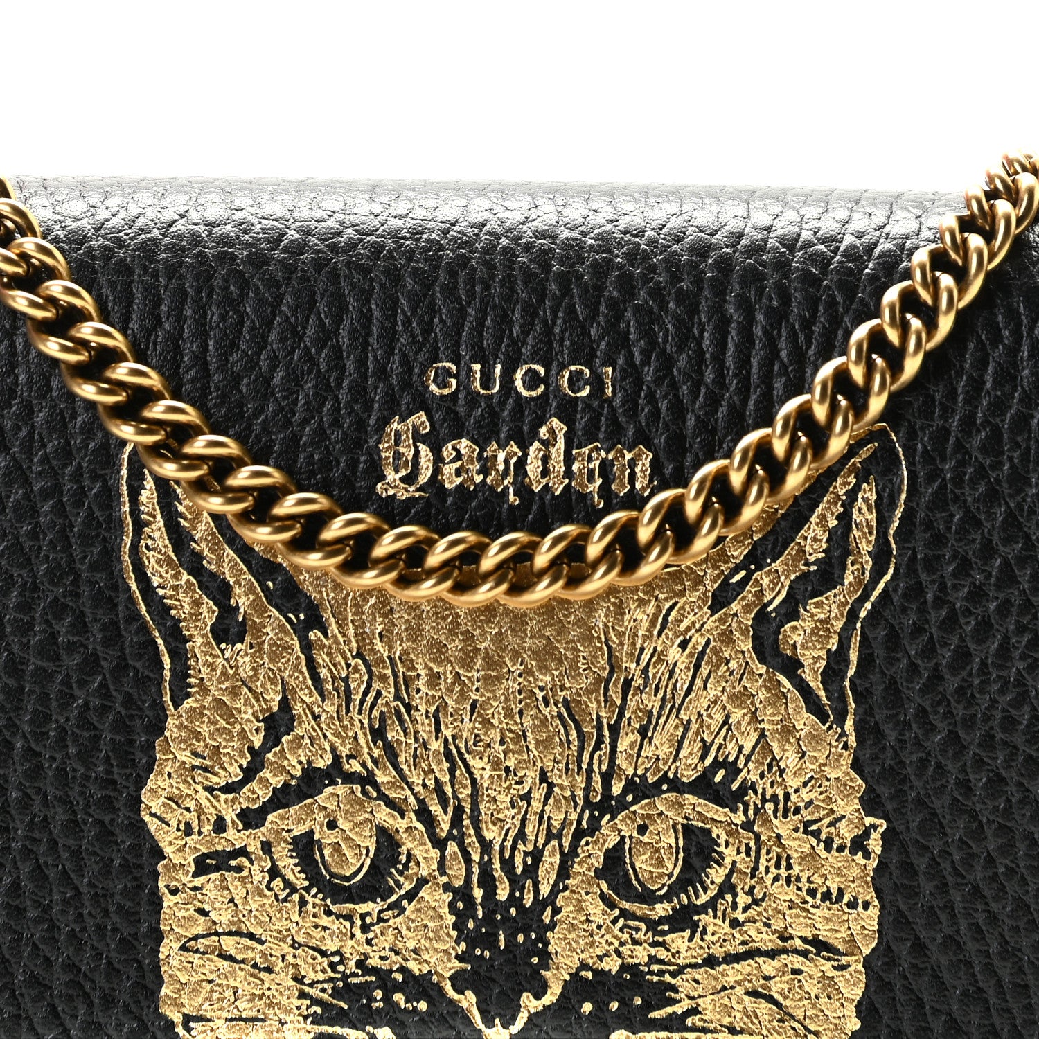 Gucci Dollar Calfskin Garden Mystic Cat Chain Wallet Black 7 of 8