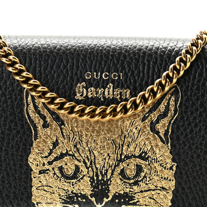 Gucci Dollar Calfskin Garden Mystic Cat Chain Wallet Black 7 of 8