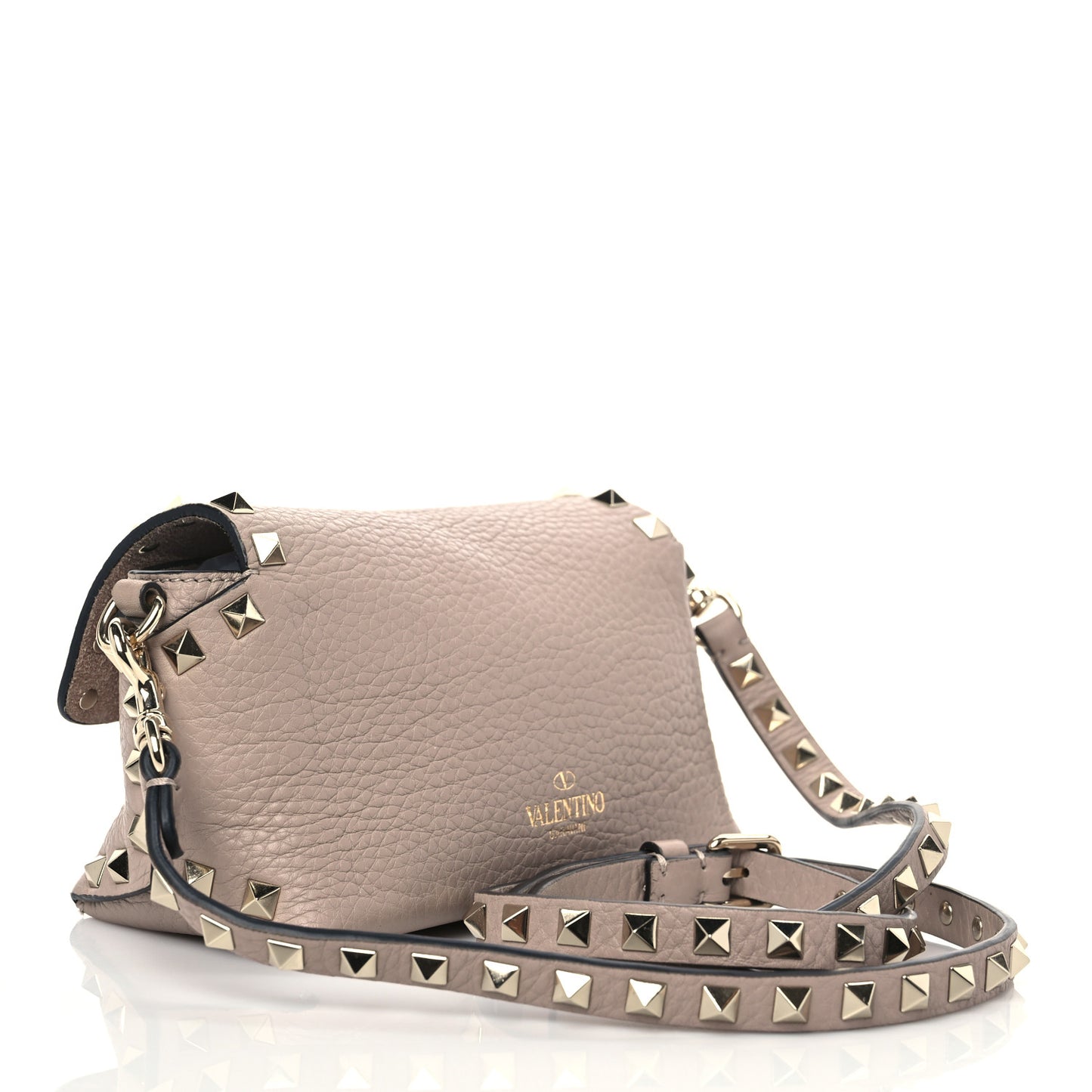 Pebbled Calfskin Mini Rockstud Crossbody Bag Poudre