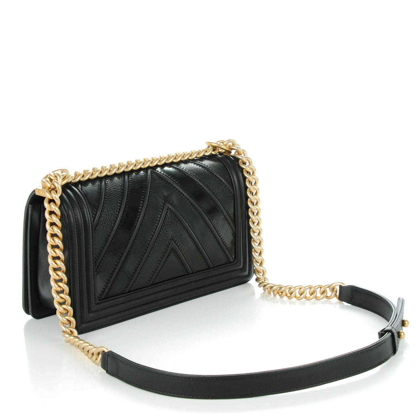 Caviar Suede Calfskin Chevron Medium Boy Flap Black