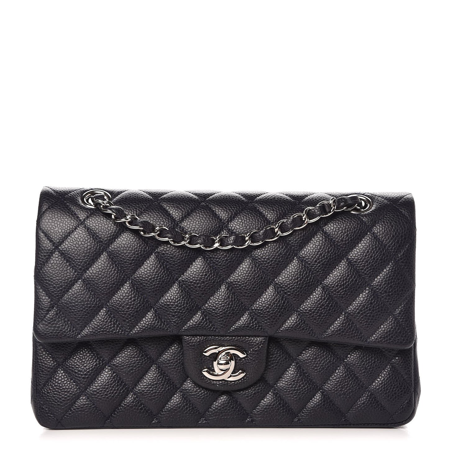Caviar Quilted Medium Double Flap Navy