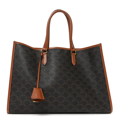 Celine Triomphe Canvas Calfskin Horizontal Cabas Tan 1 of 9