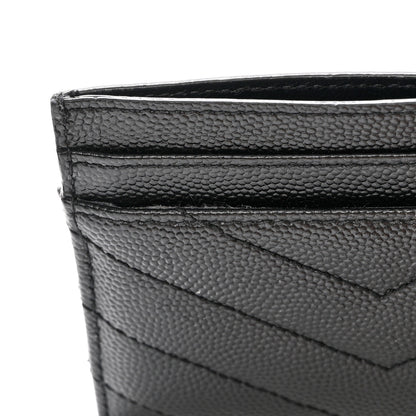 Saint Laurent Grain De Poudre Matelasse Chevron Monochrome Monogram Credit Card Case Black 9 of 10