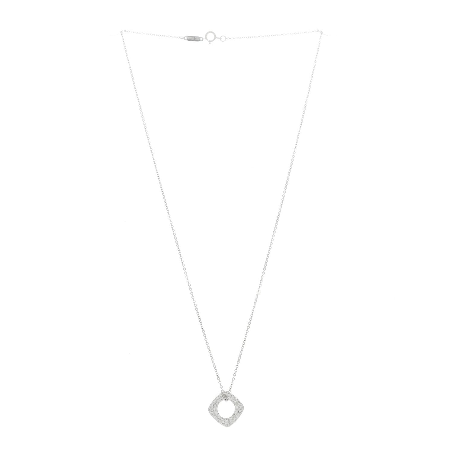 Tiffany 18K White Gold Diamond Cushion Pendant Necklace 3 of 6