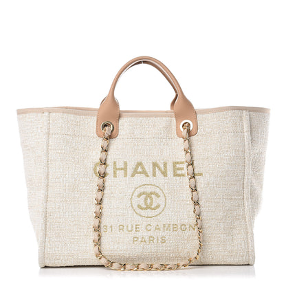 Chanel Canvas Large Deauville Tote Light Beige 1 of 19