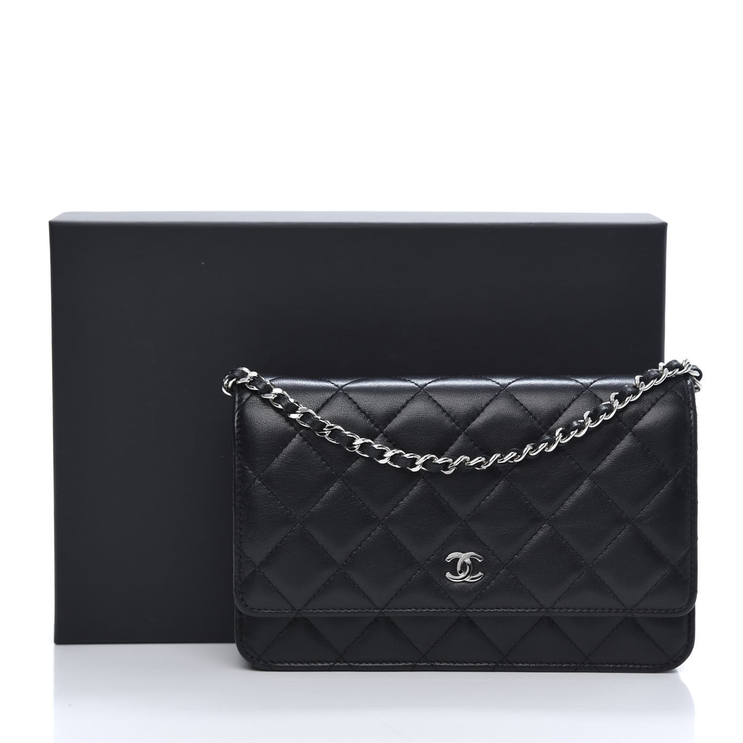 Lambskin Quilted Wallet On Chain WOC Black