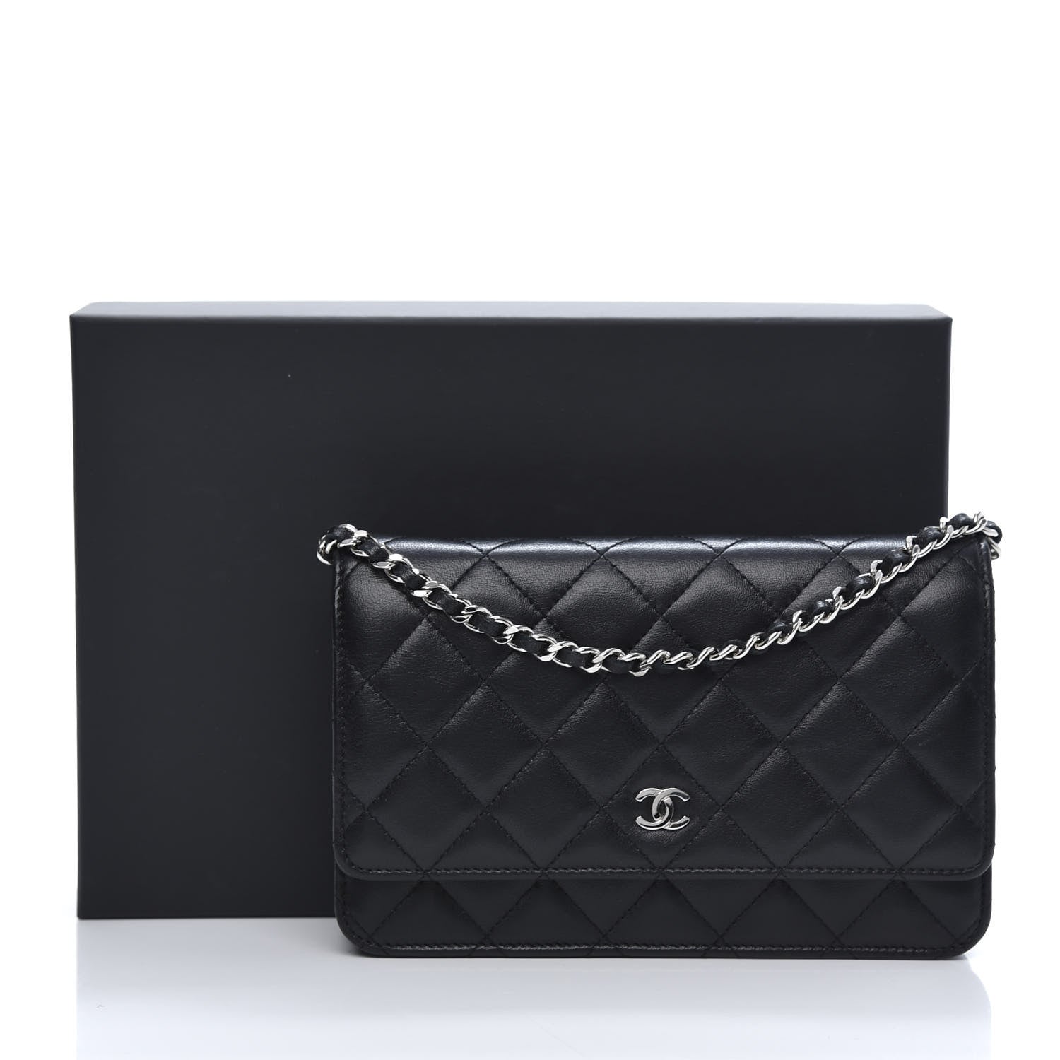 Chanel Lambskin Quilted Wallet On Chain WOC Black 14 of 14