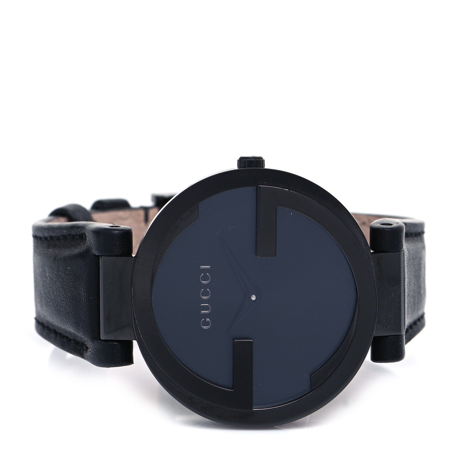 Gucci PVD Stainless Steel Calfskin 37mm Interlocking G Quartz Watch Black 2 of 4