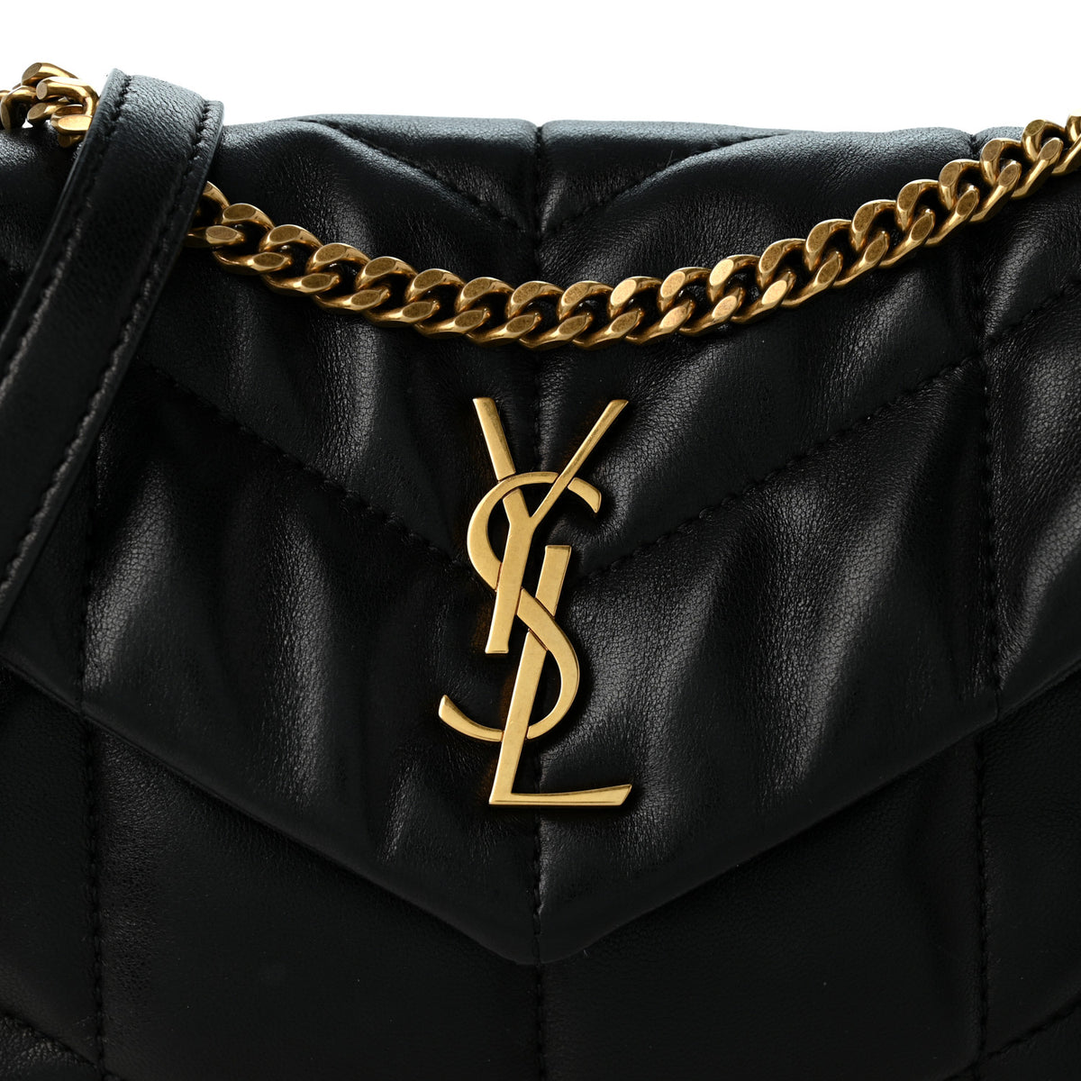 Lambskin Quilted Toy Loulou Puffer Monogram Chain Satchel Black
