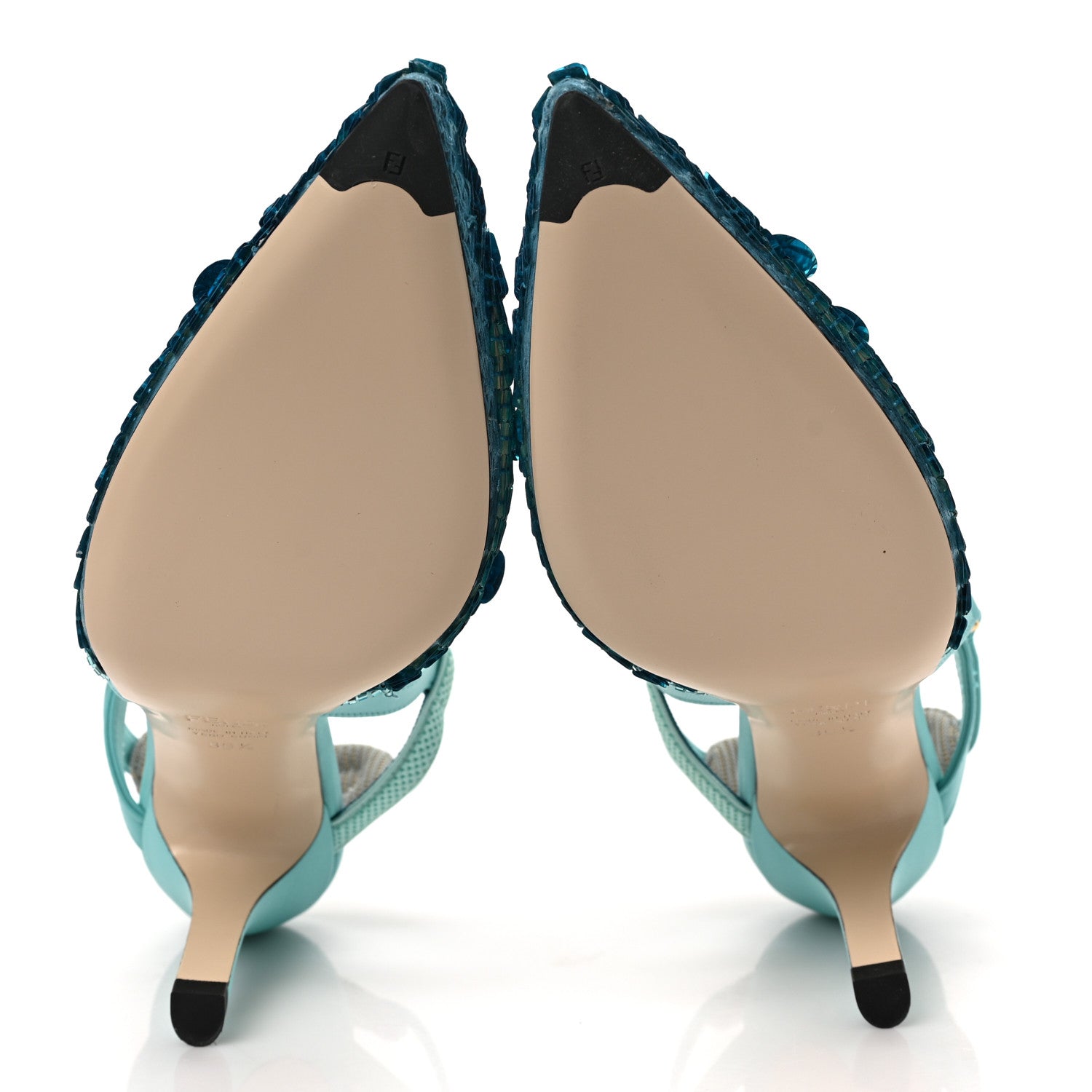 Fendi Organza Sequin Paillettes Colibri Lite 85mm Slingback Pumps 36.5 Nudo Blue Tiffany Blue 5 of 8