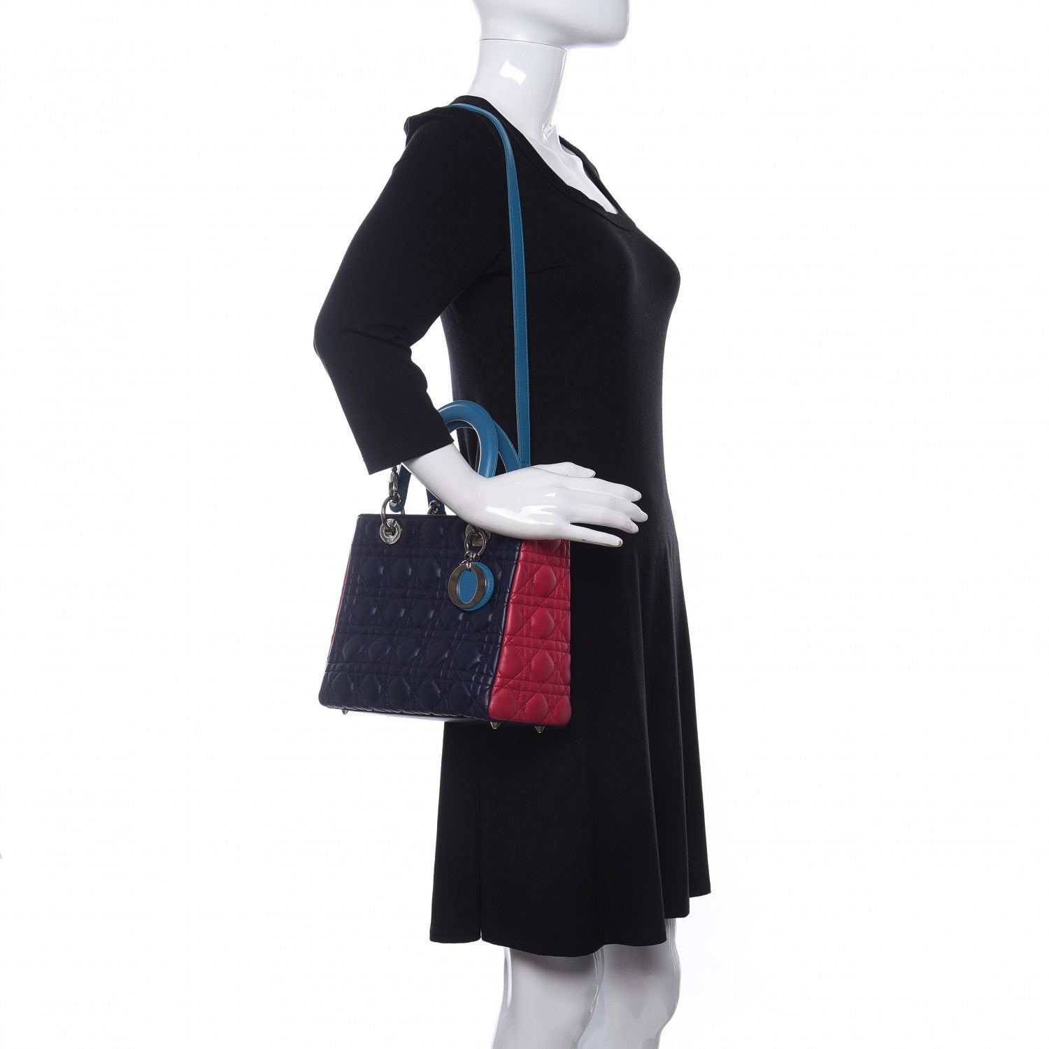 Christian Dior Lambskin Cannage Medium Tri-Color Lady Dior Sapphire Fuchsia Turquoise 2 of 10