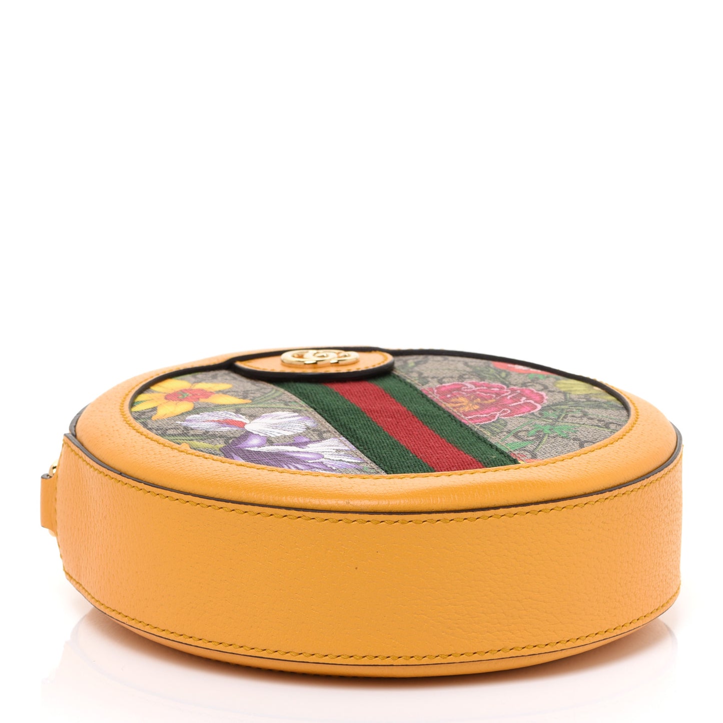 GG Supreme Monogram Flora Web Mini Ophidia Round Shoulder Bag Beige Multicolor Crop