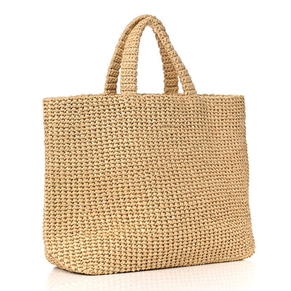 Prada Yarn Raffia Effect Crochet Embroidered Logo Tote Naturale 3 of 8