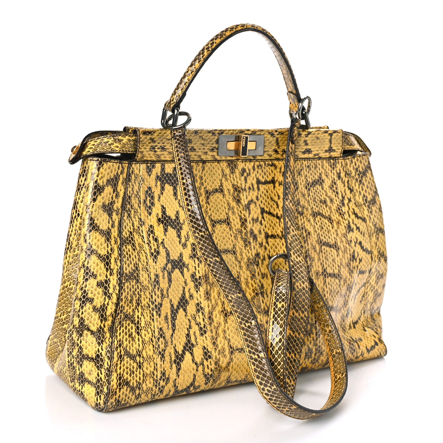 Fendi Snakeskin Large Peekaboo Iconic Satchel Yellow 3 of 10