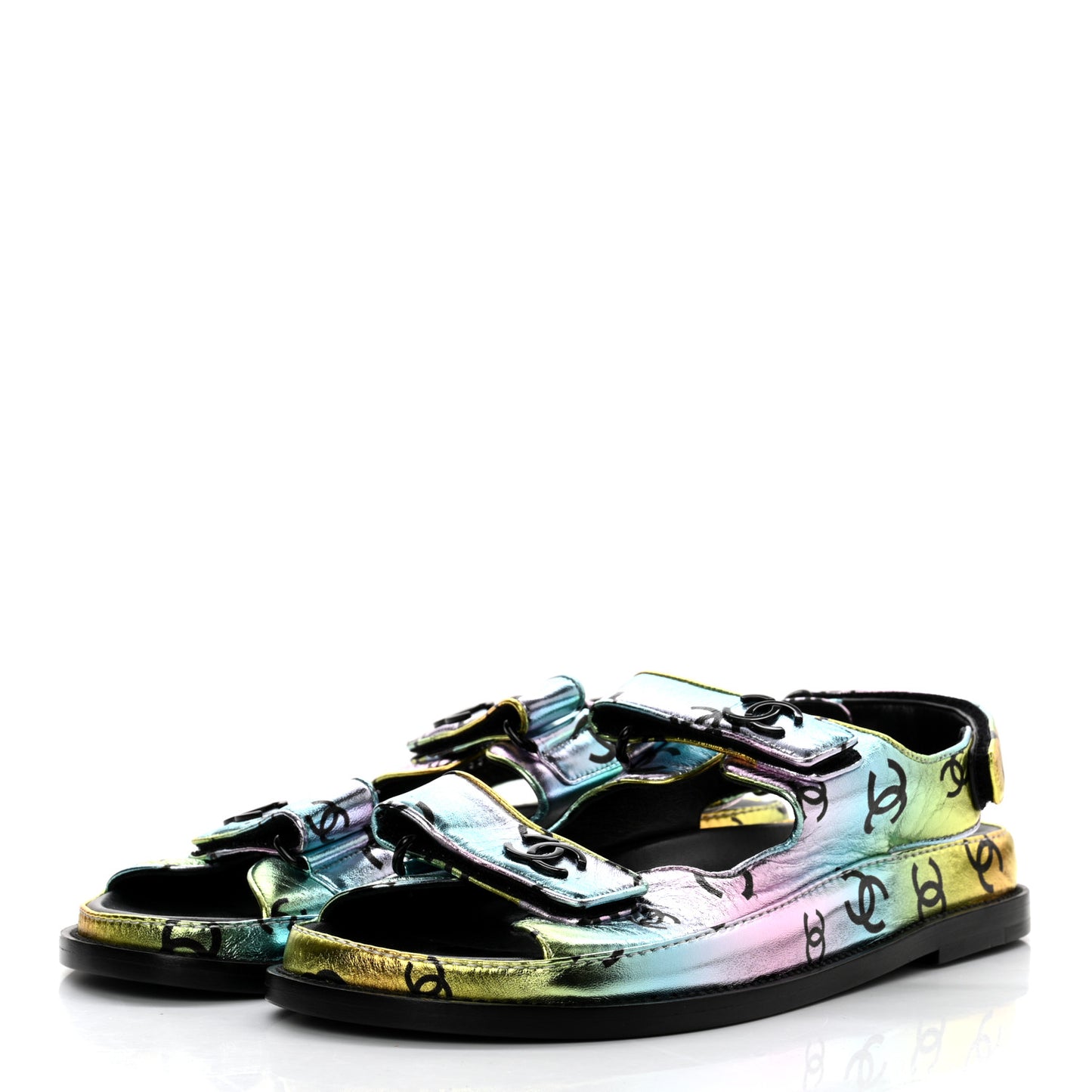 Laminated Lambskin Printed CC Dad Sandals 39 Multicolor