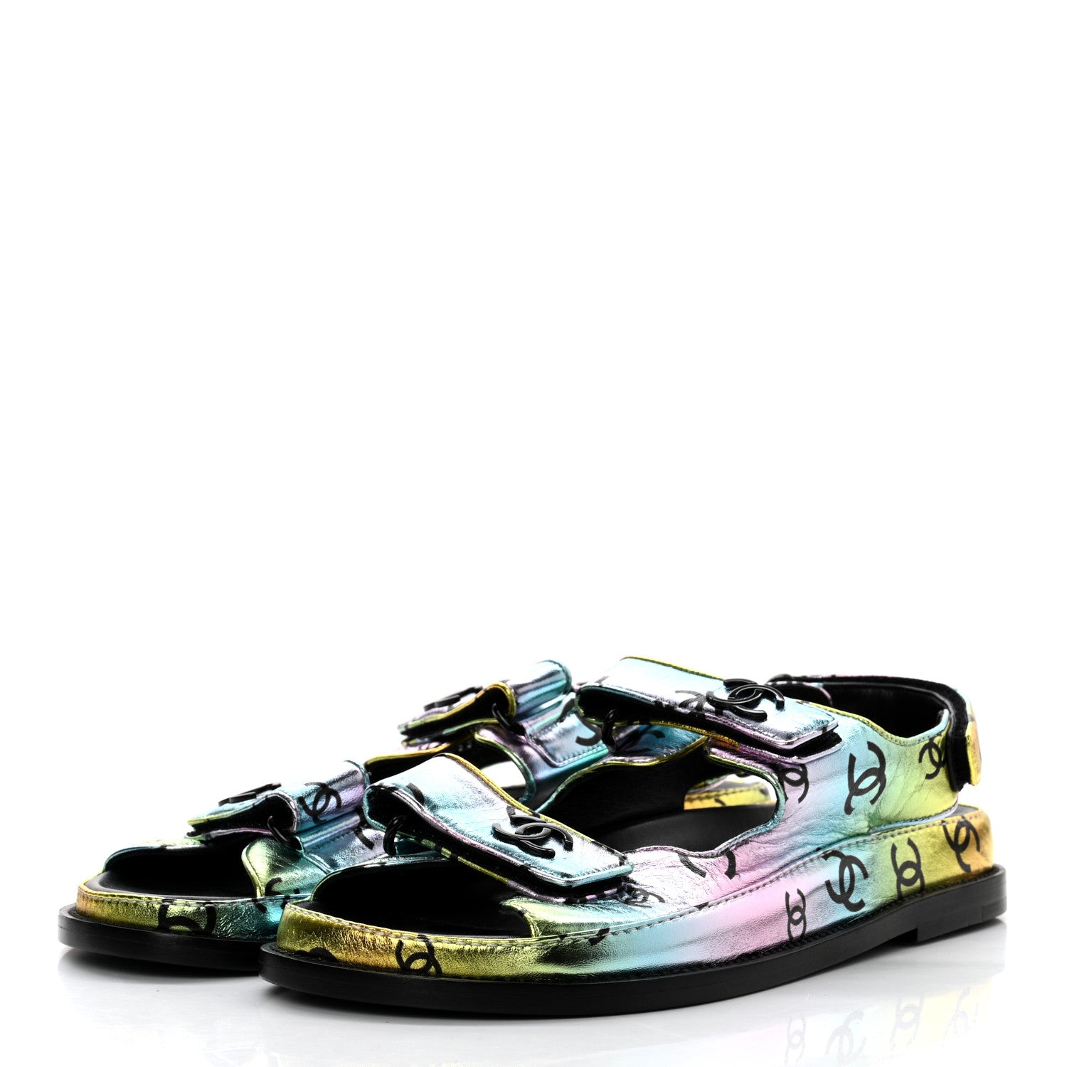 Chanel Laminated Lambskin Printed CC Dad Sandals 39 Multicolor 3 of 8