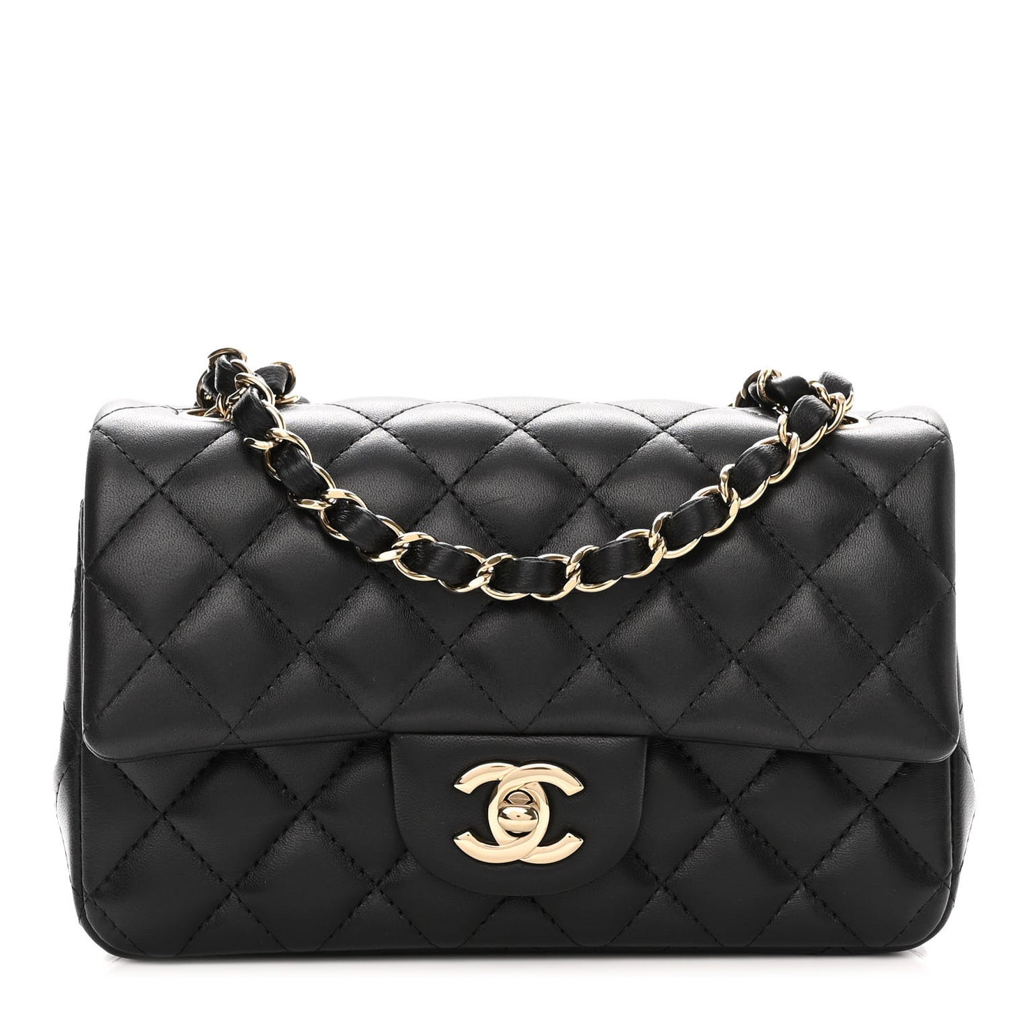 Lambskin Quilted Mini Rectangular Flap Black