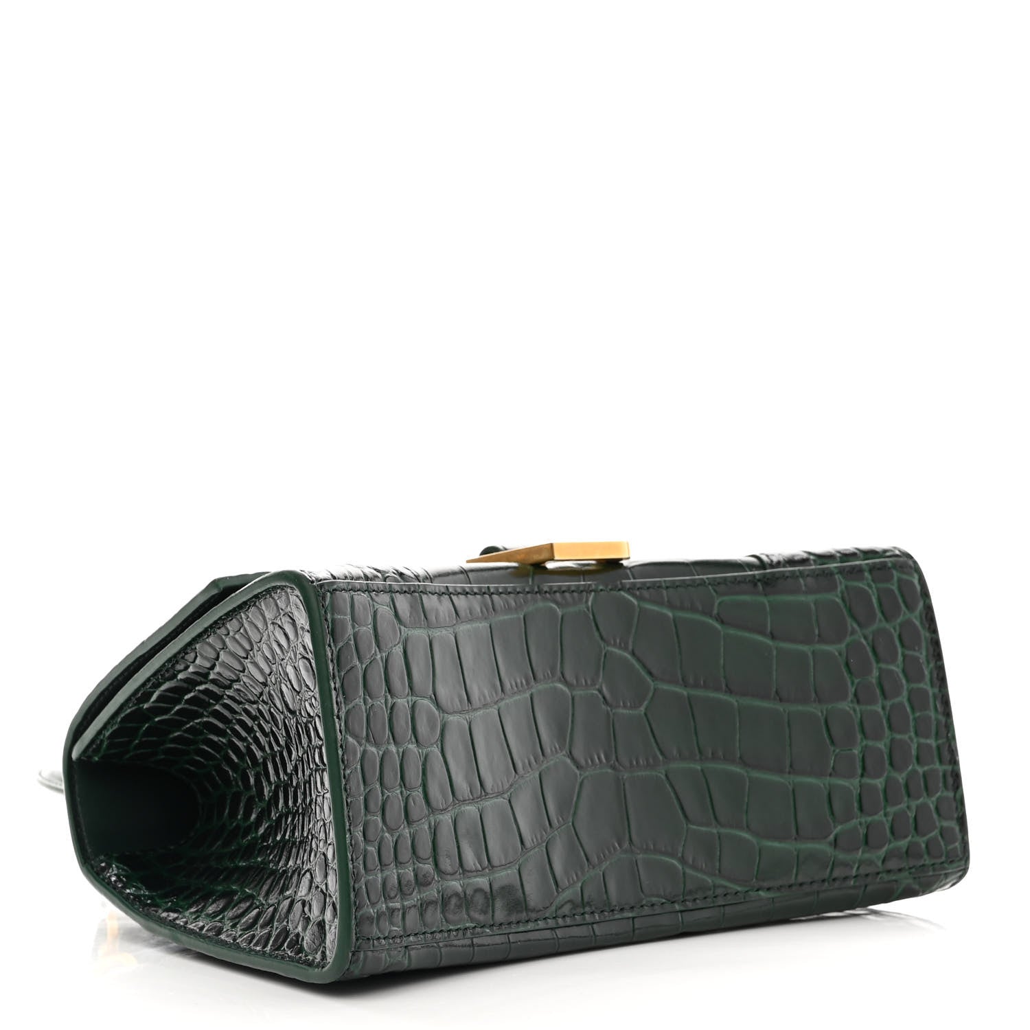 Balenciaga Shiny Calfskin Crocodile Embossed Small Hourglass Top Handle Bag Forest Green 4 of 9