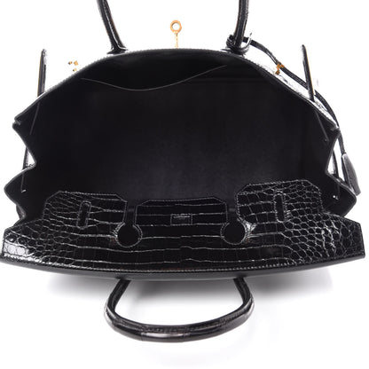 Hermes Shiny Porosus Crocodile Birkin 35 Black 15 of 34