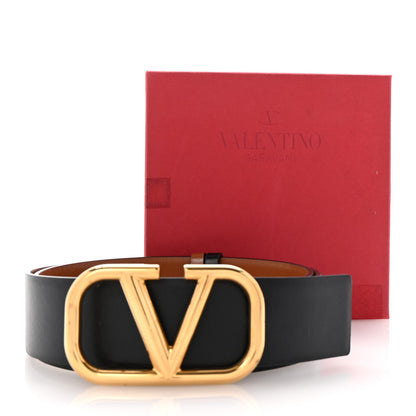 Valentino Garavani Glossy Calfskin VLogo Reversible 30mm Belt 85 34 Saddle Brown Black 6 of 6