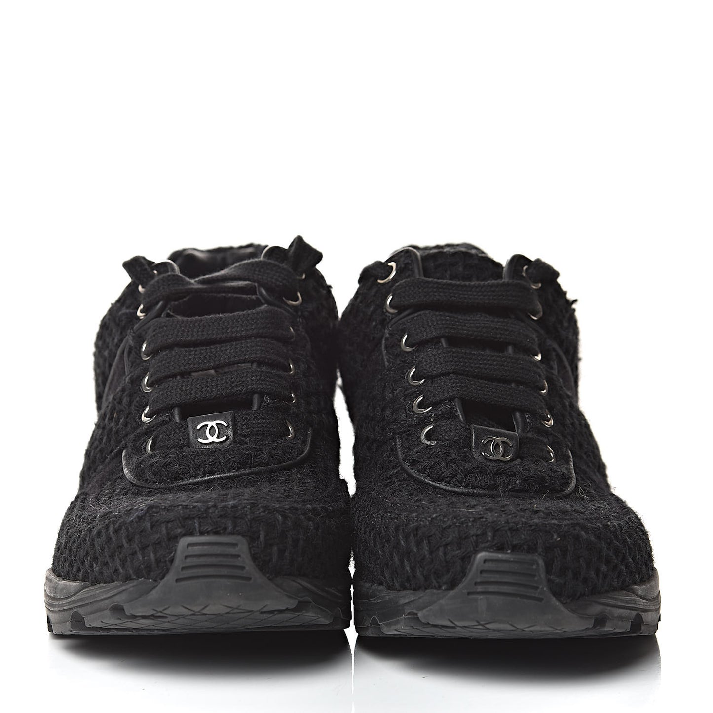 Tweed Calfskin Sneakers 38.5 Black