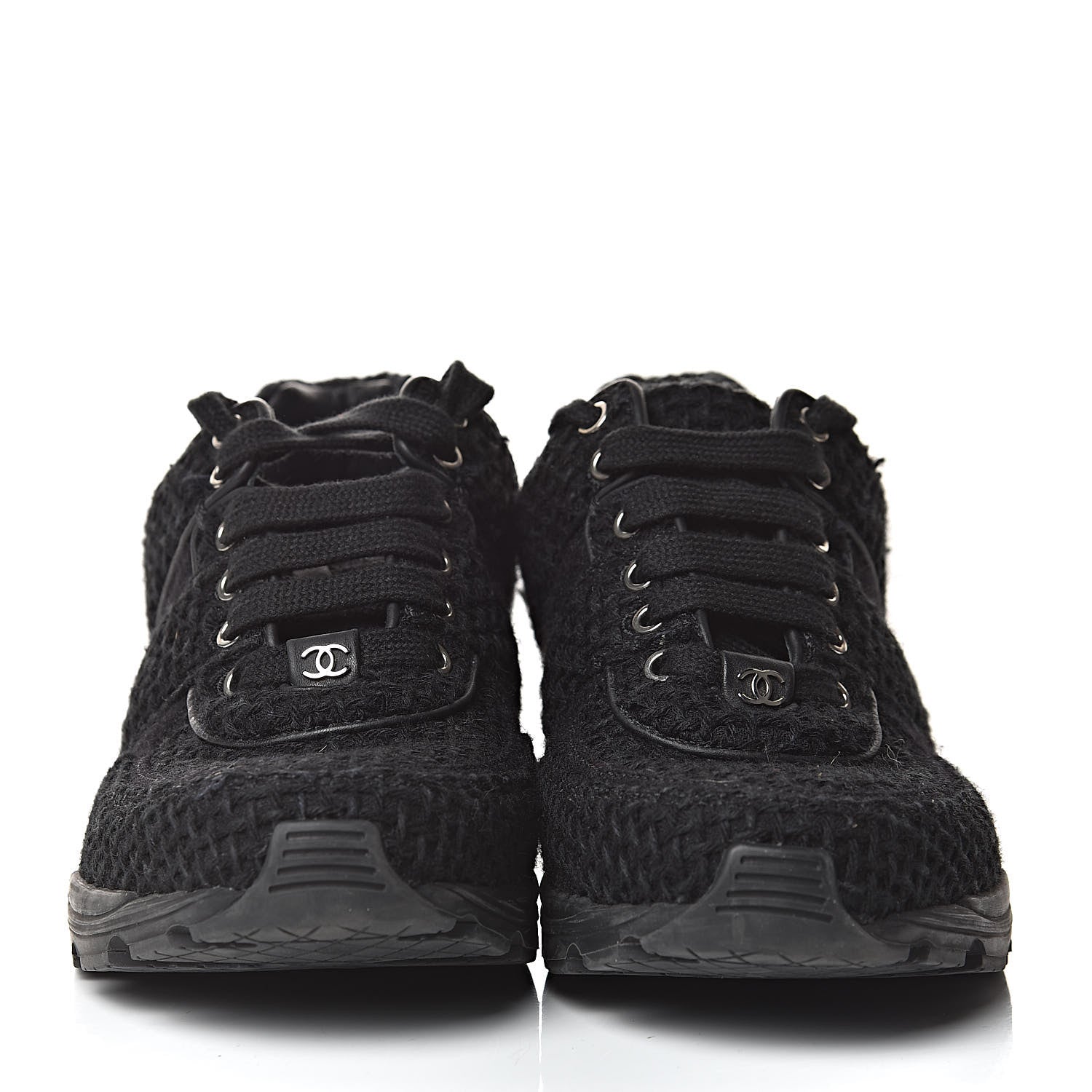 Chanel Tweed Calfskin Sneakers 38.5 Black 2 of 14