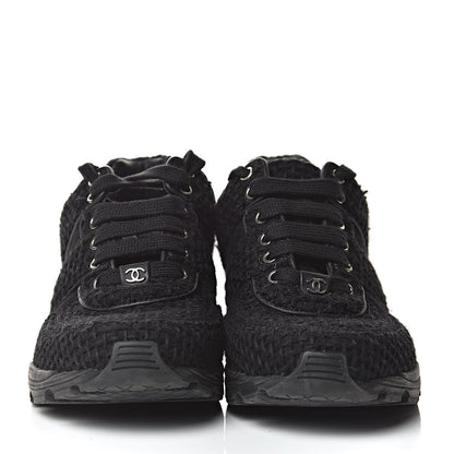 Chanel Tweed Calfskin Sneakers 38.5 Black 2 of 14