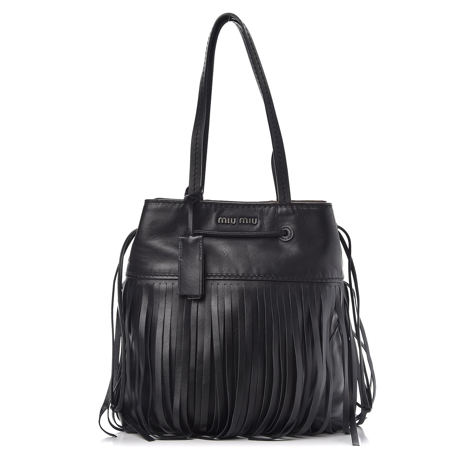 Miu Miu Nappa Fringe Trimmed Bucket Bag Black 1 of 9